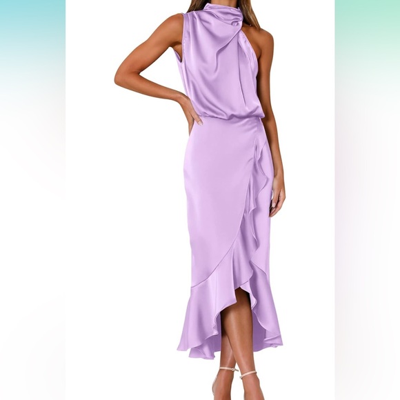 Satin Mock Neck Midi Dress Sleeveless - Picture 2 of 6